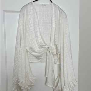 12th Tribe Ivory Front Tie Crop Bell Sleeves Festival Top